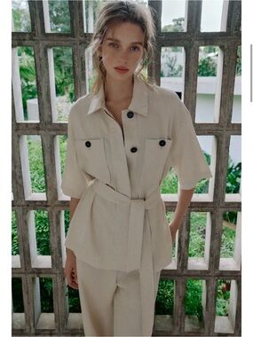 ZARA Women’s Cream Utility Tie-Belt Jacket